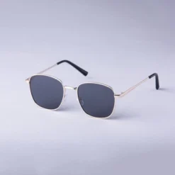 Men's Round Metal Sunglasses - Goodfellow & Co™ Gray/Gold: Medium Fit, UV Protection, Polycarbonate Lenses