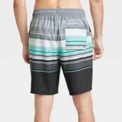 Men's 9" Striped E-Board Swim Shorts - Goodfellow & Co™ Charcoal Gray