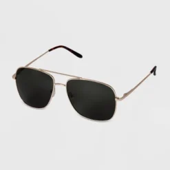Men's Aviator Metal Sunglasses - Goodfellow & Co™ Gold: Spring-Hinged, Full Rim, UV Protection