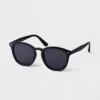 Men's Plastic Round Sunglasses - Goodfellow & Co™ Black: UV Protection, Recycled Material