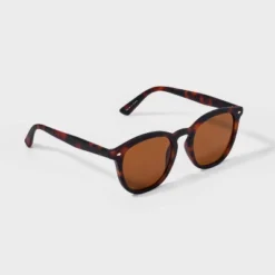 Men's Plastic Round Tortoise Shell Sunglasses - Goodfellow & Co™ Assorted Browns: UV Protection, Impact-Resistant