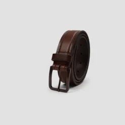 Men's Leather Strap With Heat Crease & Edge Stitch Belt - Goodfellow & Co™ Brown