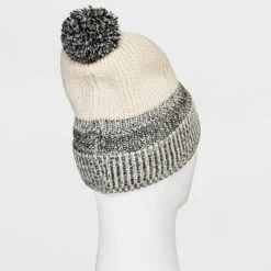 Men's Pom Beanie With Lined Fleece - Goodfellow & Co™ Cream
