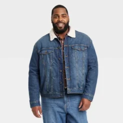 Men's Faux Shearling Lined Denim Trucker Jacket - Goodfellow & Co™ Blue -Men's Style official Store GUEST b6a6d4f7 886e 496d a53c d8ae59aee1e4