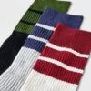 Men's Striped Ribbed Crew Socks 3pk - Goodfellow & Co™ Blue/Green/Red 6-12