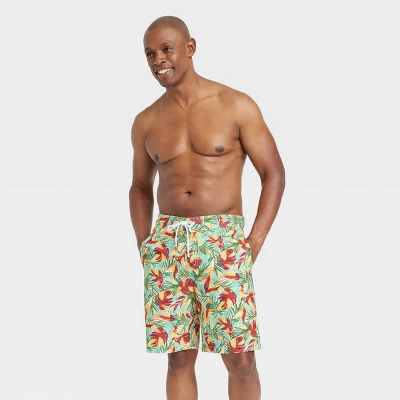 Men's 9" Leaf Print E-Board Swim Shorts - Goodfellow & Co™ Green/Red 2 Men's 9" Leaf Print E-Board Swim Shorts - Goodfellow & Co™ Green/Red - Image 2