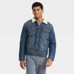 Men's Faux Shearling Lined Denim Trucker Jacket - Goodfellow & Co™ Blue -Men's Style official Store GUEST ed251bba 310c 4788 9fdc 9639e1bde2bf