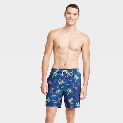 Men's 7" Waterloo Flamingo Swim Shorts - Goodfellow & Co™ Blue 2 Men's 7" Waterloo Flamingo Swim Shorts - Goodfellow & Co™ Blue - Image 2
