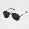 Men's Aviator Metal Sunglasses - Goodfellow & Co™ Black: Spring-Hinged Temple, Full Rim, Maximum UV Protection